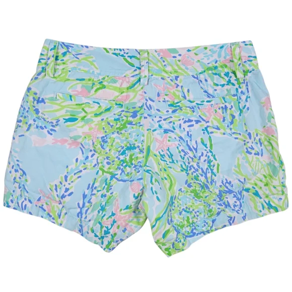 Lilly Pulitzer Callahan Chino Shorts Womens 2 Blue Green Cotton Resort Cruise - Picture 2 of 9